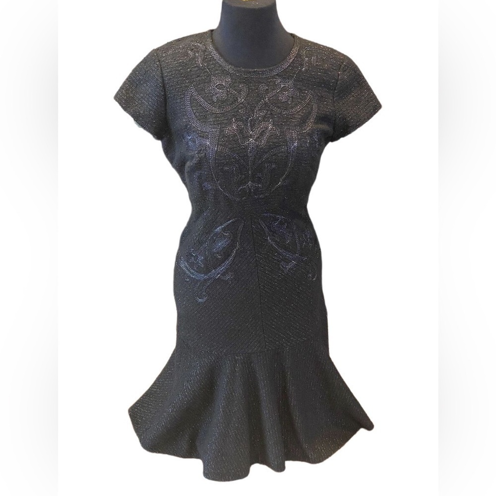 MARCHESA VOYAGE Flounce Black Dress Cocktail Formal